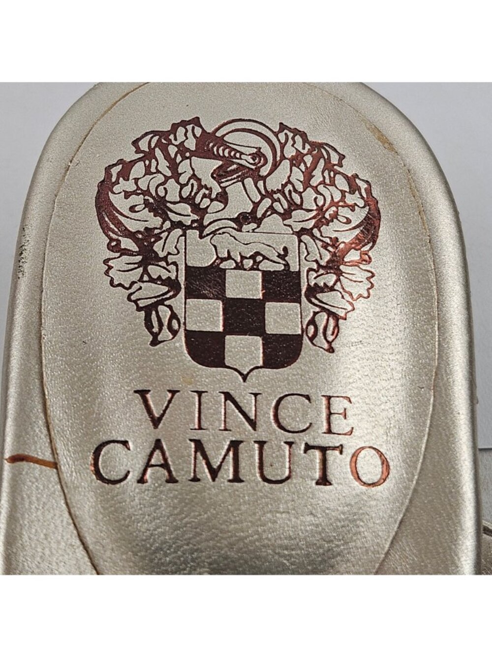 Vince Camuto Sandals Womens Size 7.5 Gold Leather Embellished Slip On Shoes - Picture 7 of 12